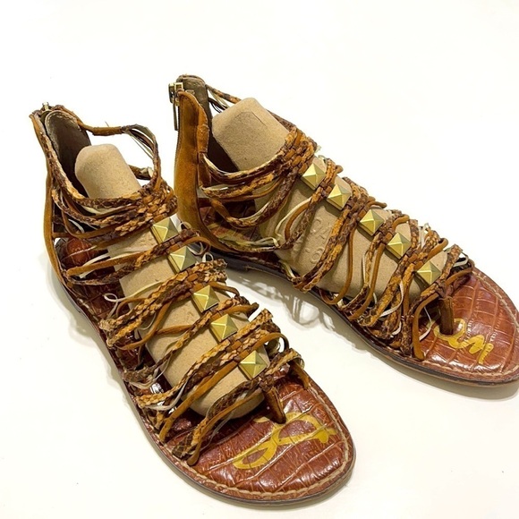 Sam Edelman Gladiator Brown Gold Sandals - Picture 1 of 9
